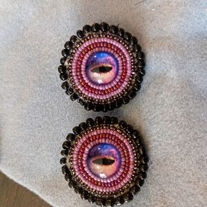 Purple and Black Beaded Earrings